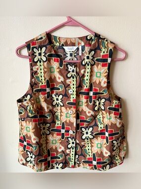 Toast Floral Button Top - Brown Multi size 10